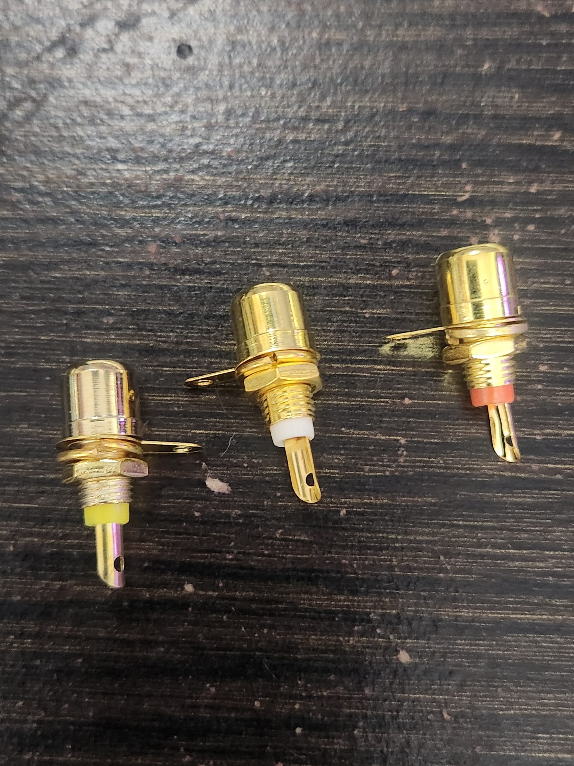 Gold-plated yellow, white, and red RCA panel-mount jacks
